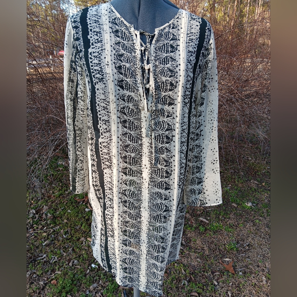 CAbi Black/Cream Sheer Tunic/Swimsuit Coverup M